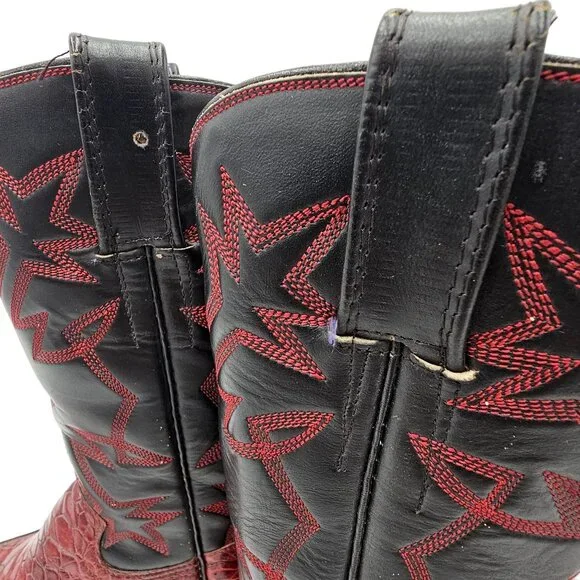 Vintage Preban Exotic Womens 5.5A Dark Cherry Red Black Cowboy Western Boots - Picture 16 of 16